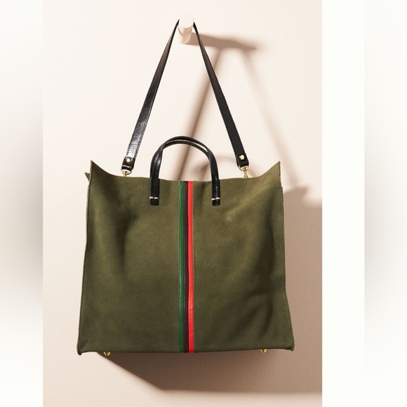 Clare V. Simple Tote Suede Army Green w Stripes - Picture 4 of 5